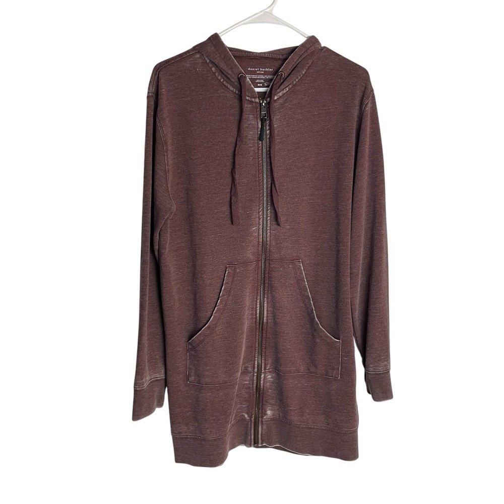 Daniel Buchler Mens Vintage Wash Zip Hoodie Size M Maroon Longline Loungewear